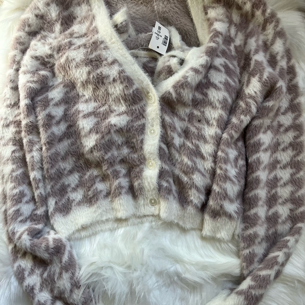 Aeropostale Cream and Brown Cardigan Sweater